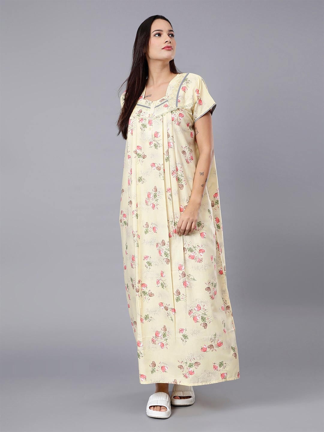 

NIGHTSPREE Floral Printed Maxi Nightdress, Cream