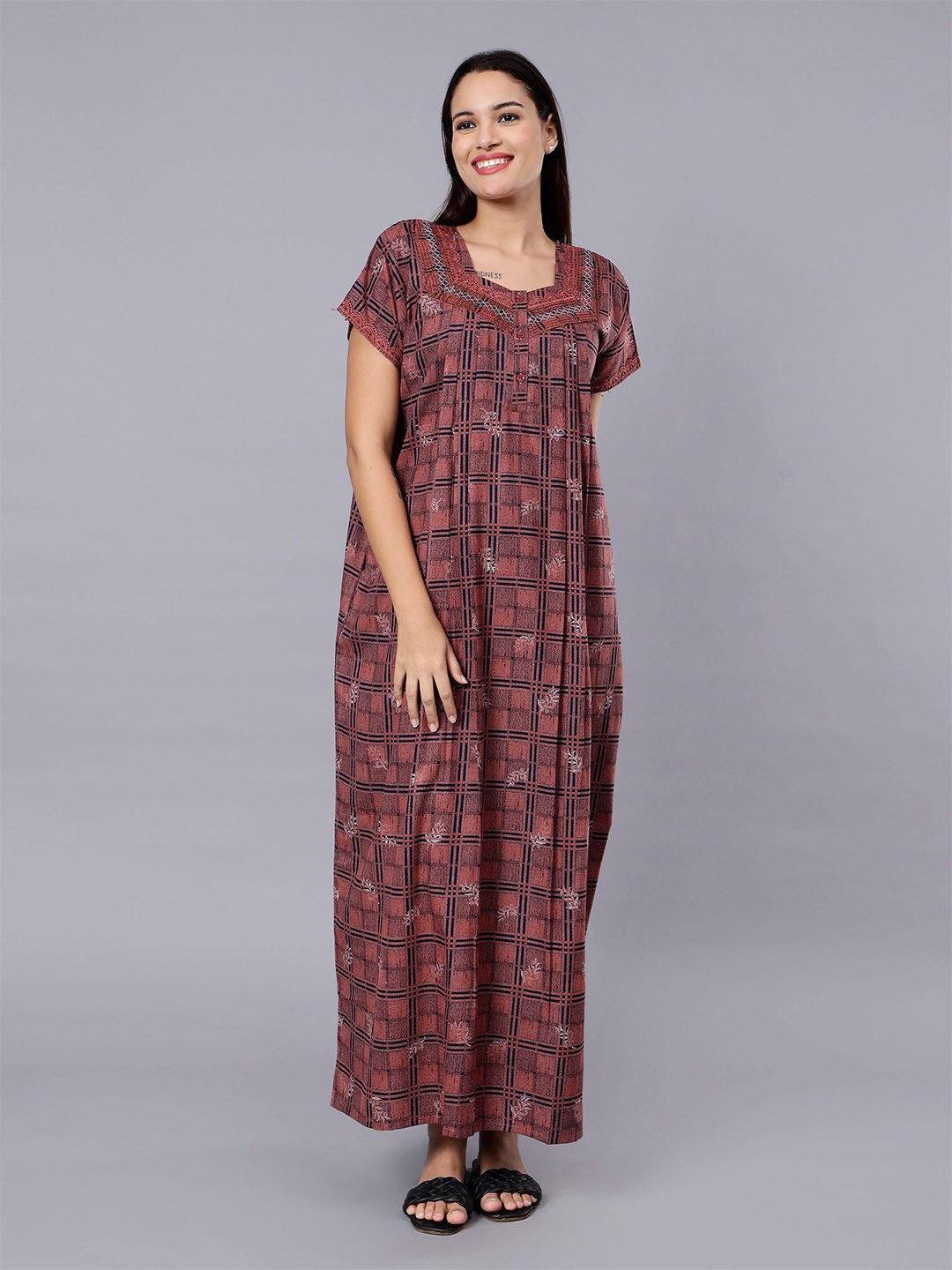 

NIGHTSPREE Ethnic Motifs Printed Cotton Maxi Nightdress, Red