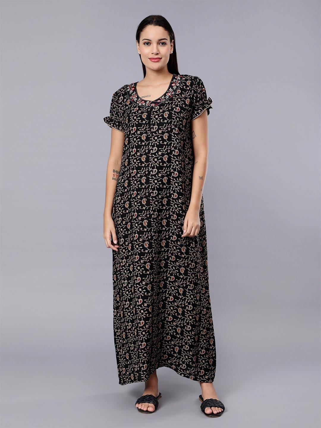 

NIGHTSPREE Paisley Printed Maxi Nightdress, Black