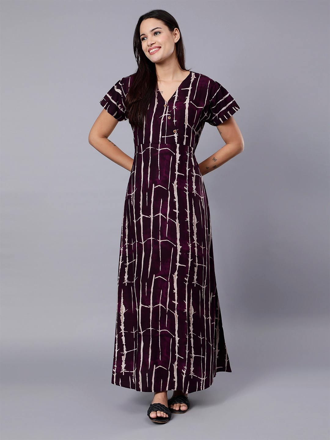 

NIGHTSPREE Abstract Printed Maxi Nightdress, Purple