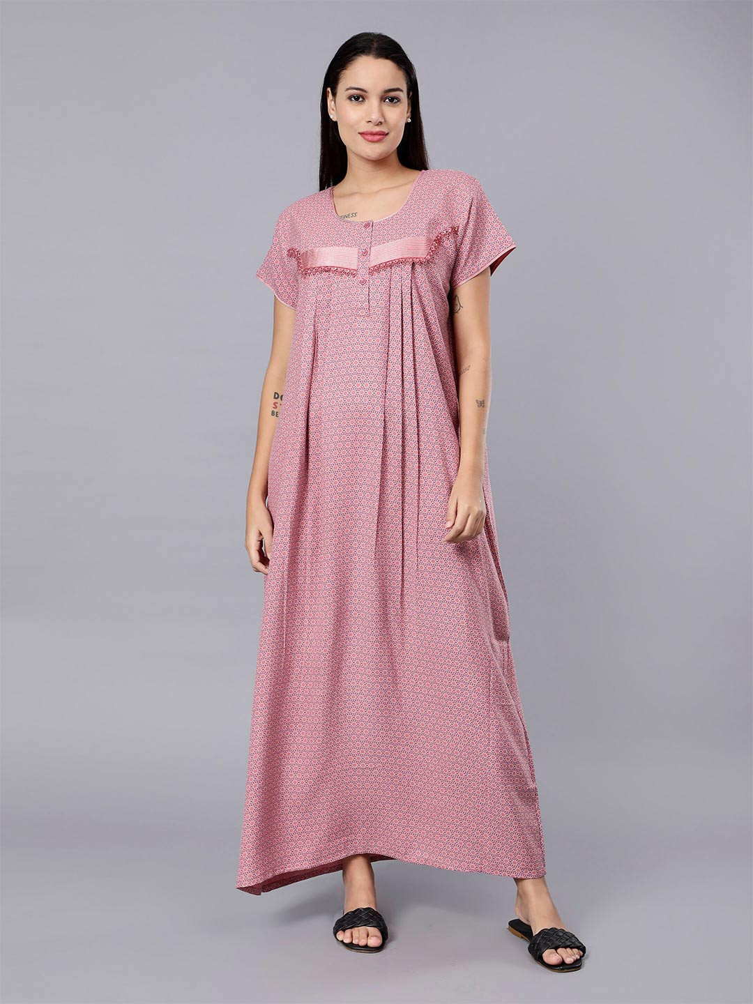 

NIGHTSPREE Geometirc Printed Maxi Nightdress, Pink