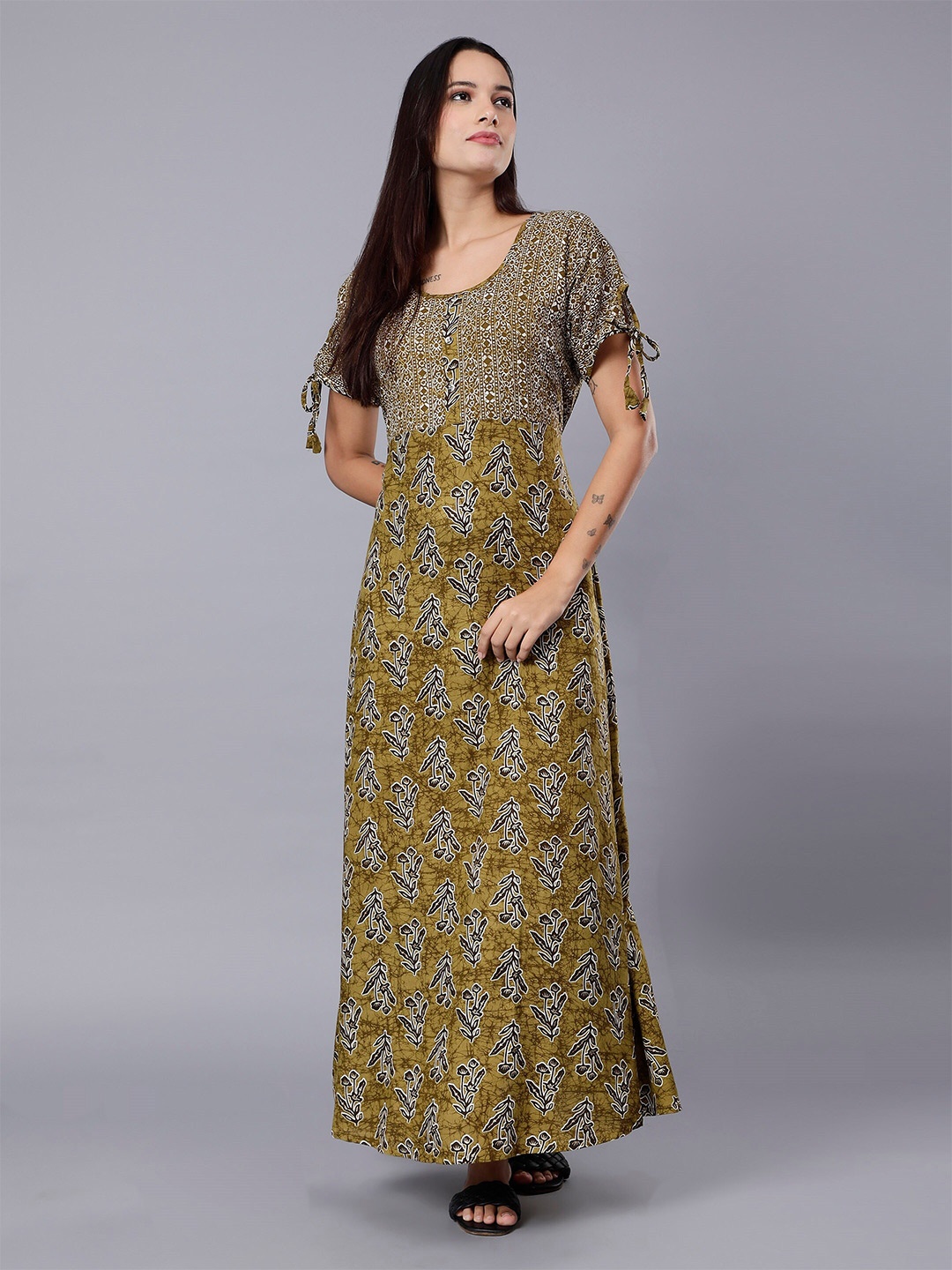 

NIGHTSPREE Floral Printed Maxi Nightdress, Mustard