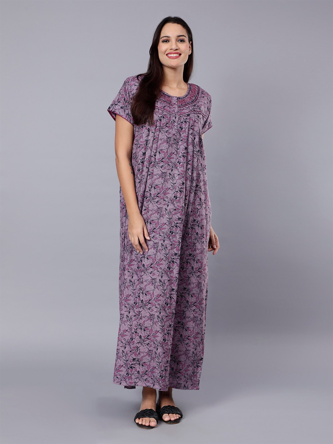 

NIGHTSPREE Floral Printed Maxi Nightdress, Purple