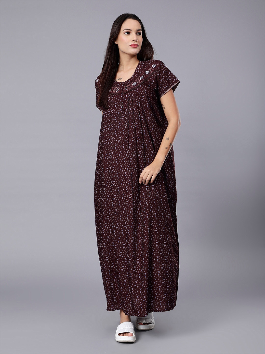 

NIGHTSPREE Floral Printed Maxi Nightdress, Maroon