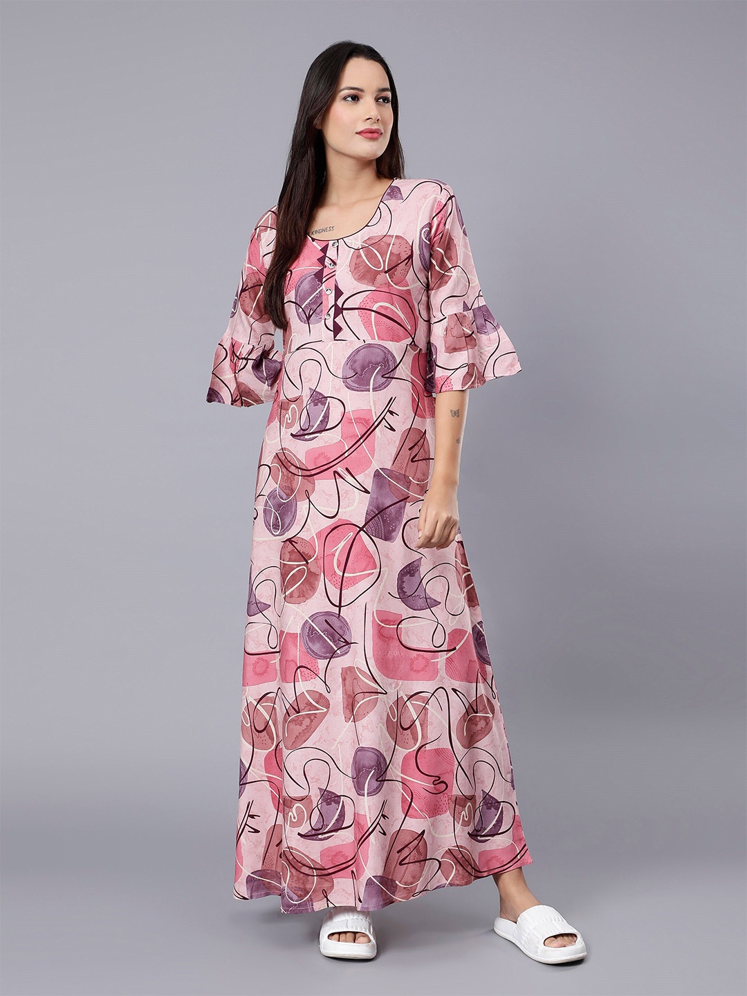 

NIGHTSPREE Geometric Printed Maxi Nightdress, Pink