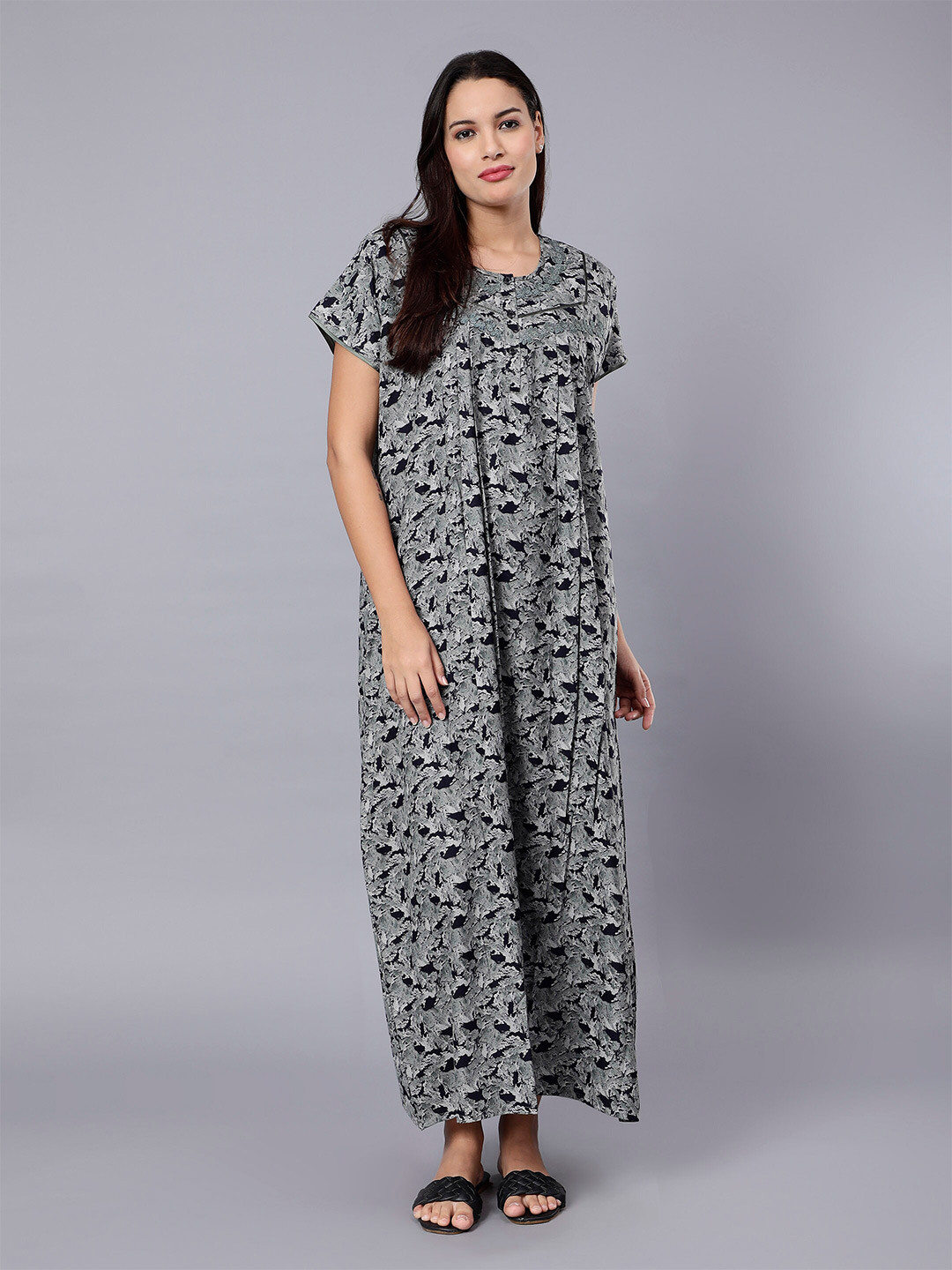 

NIGHTSPREE Green Printed Maxi Nightdress