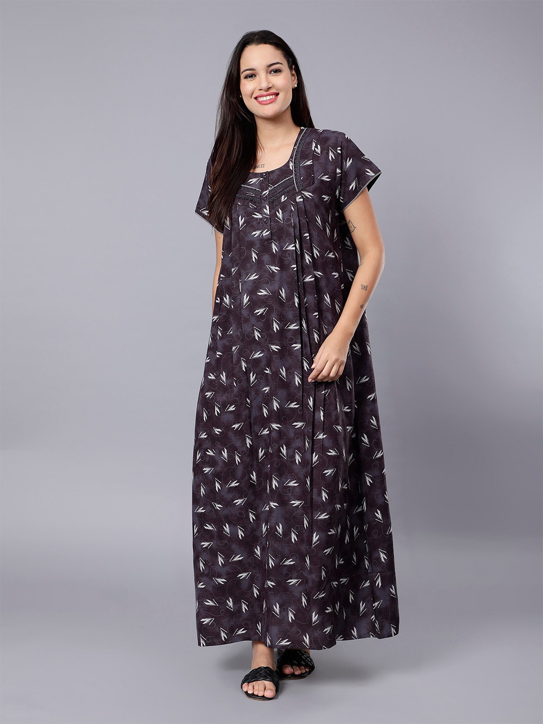 

NIGHTSPREE Abstract Printed Maxi Nightdress, Charcoal