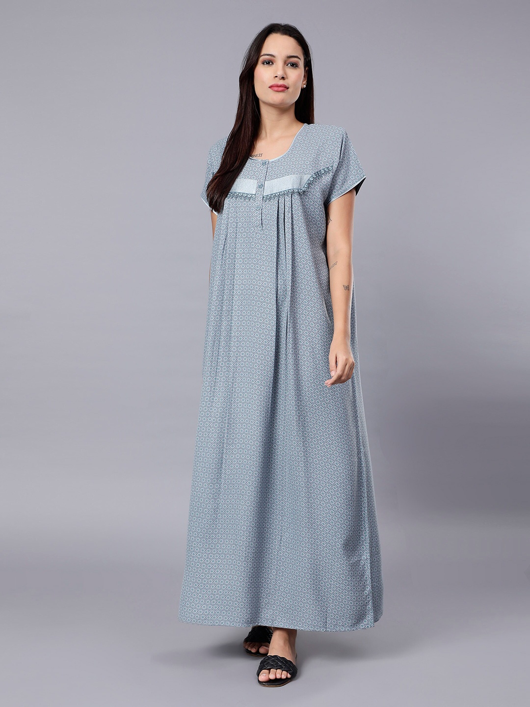 

NIGHTSPREE Geometric Printed Maxi Nightdress, Blue