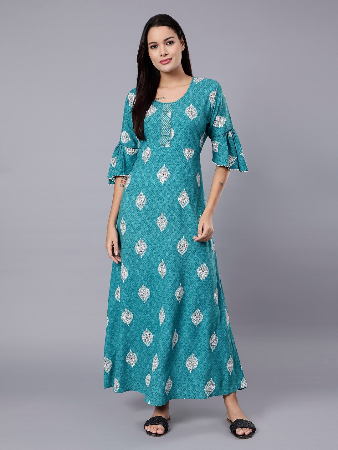 

NIGHTSPREE Ethnic Motifs Printed Maxi Nightdress, Blue