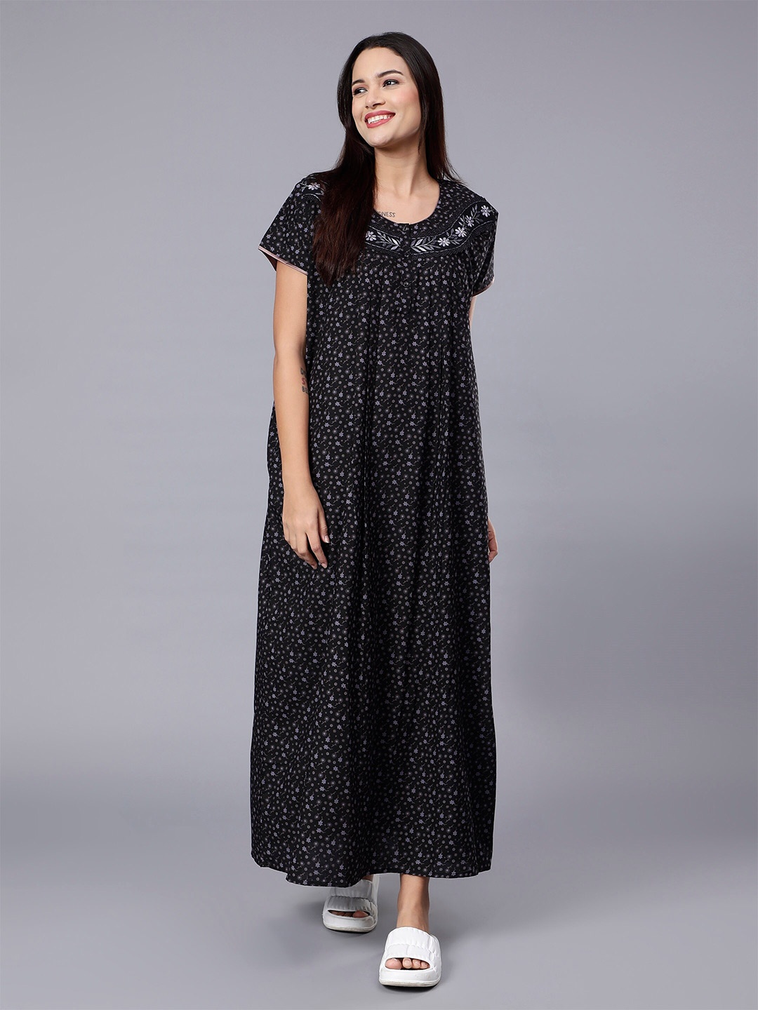 

NIGHTSPREE Floral Printed Maxi Nightdress, Black