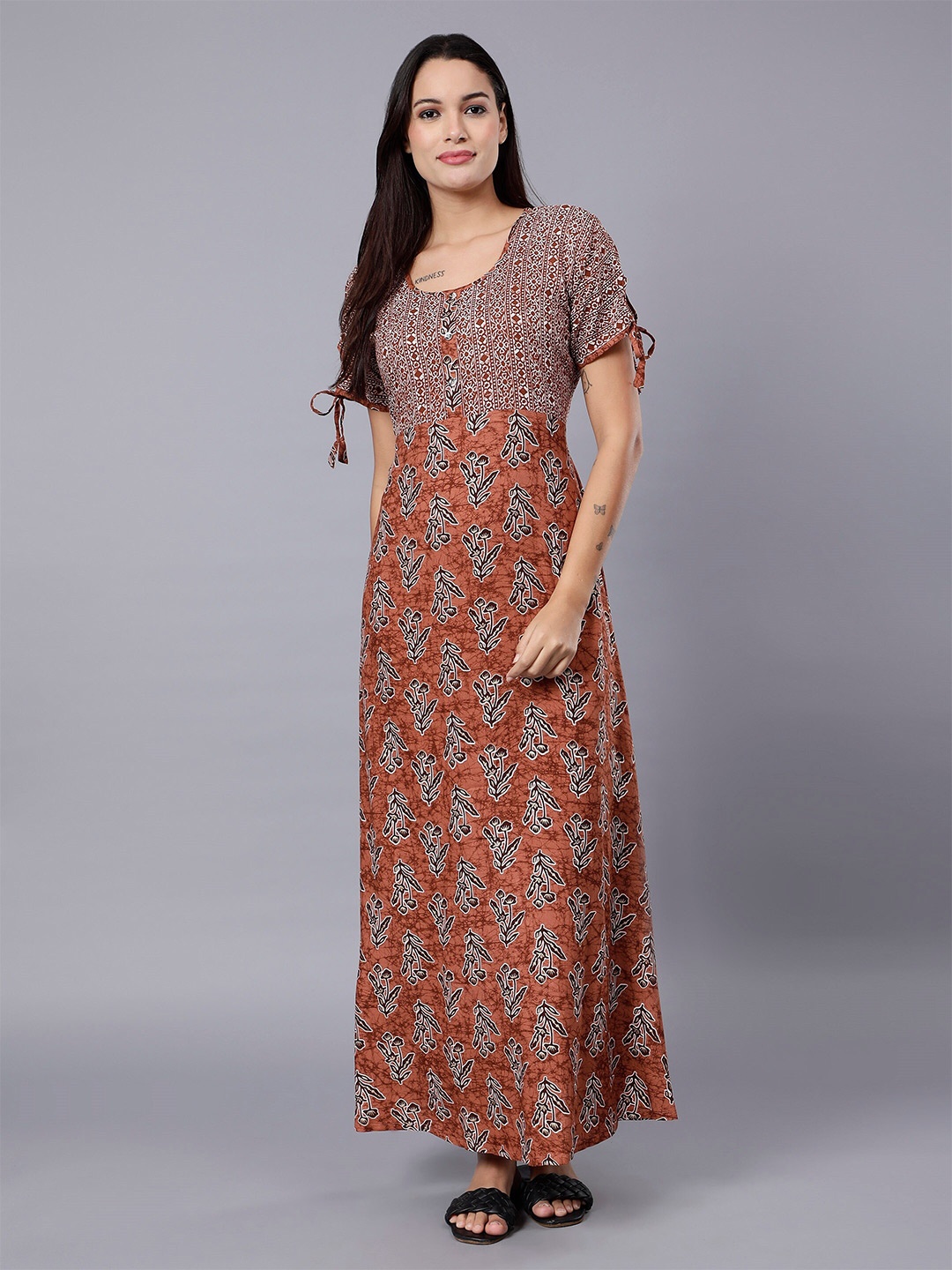 

NIGHTSPREE Floral Printed Maxi Nightdress, Brown