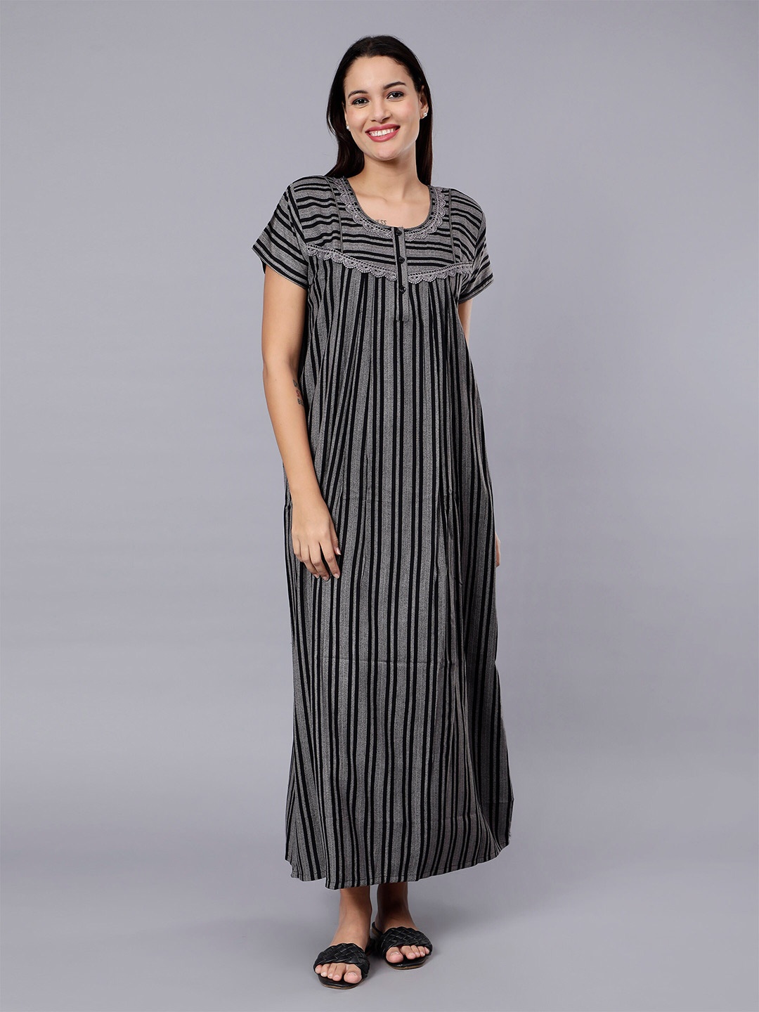

NIGHTSPREE Striped Maxi Nightdress, Black
