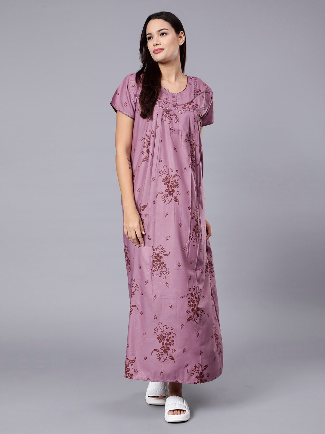 

NIGHTSPREE Floral Printed Maxi Nightdress, Purple
