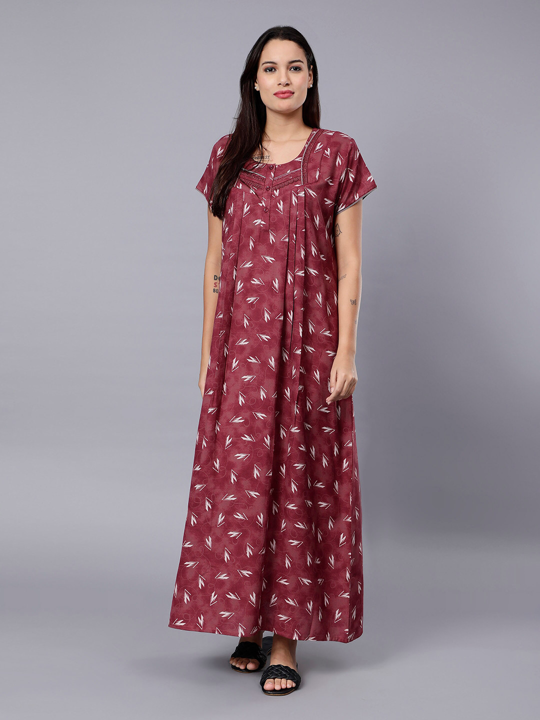 

NIGHTSPREE Abstract Printed Maxi Nightdress, Pink