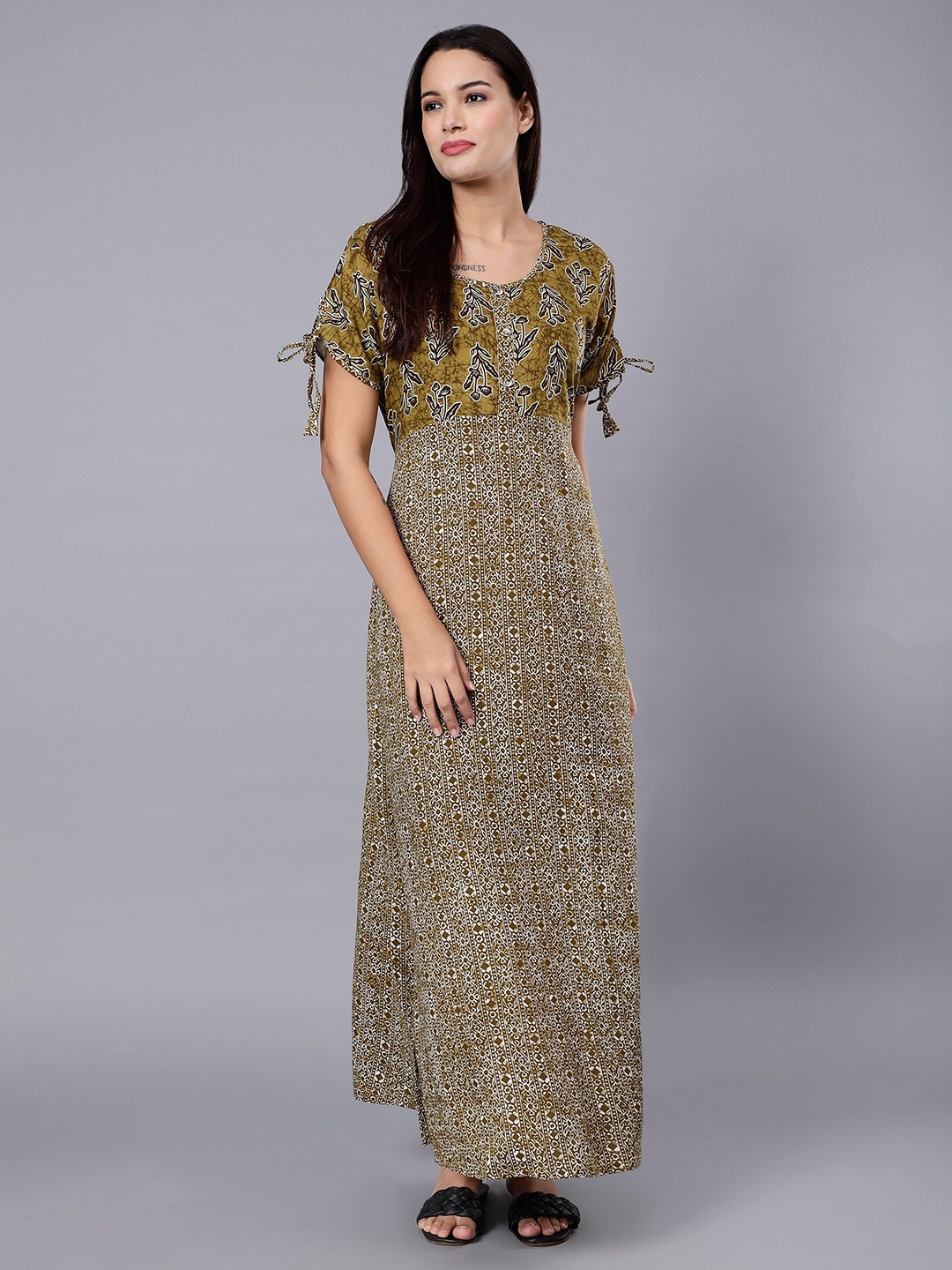

NIGHTSPREE Geometric Printed Maxi Nightdress, Mustard