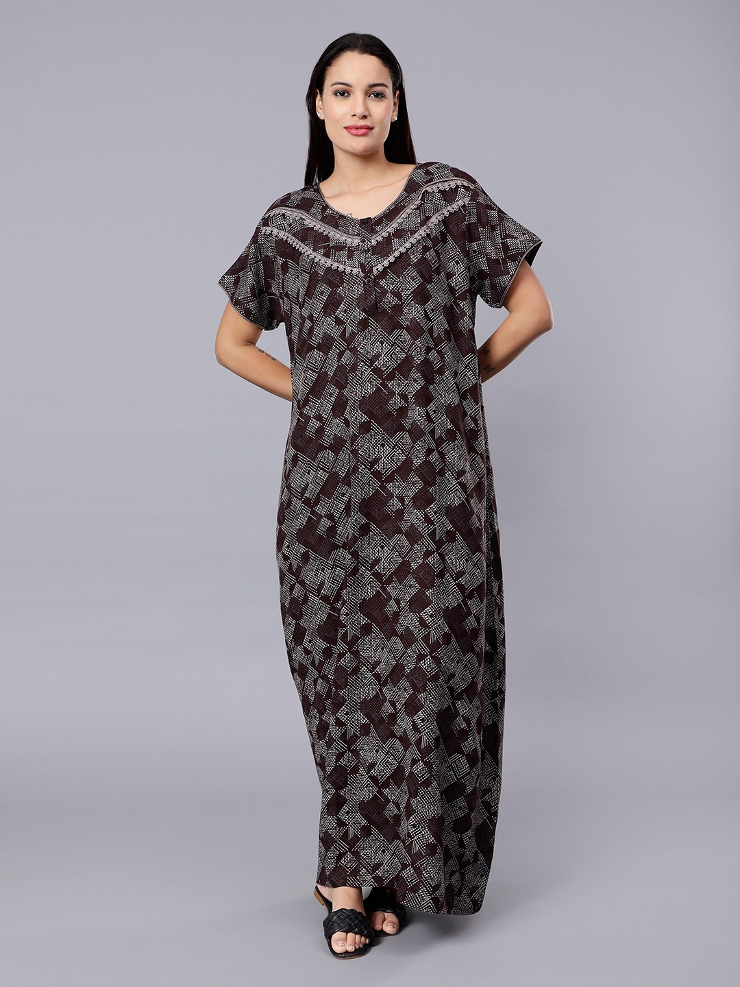 

NIGHTSPREE Abstract Printed Maxi Nightdress, Brown