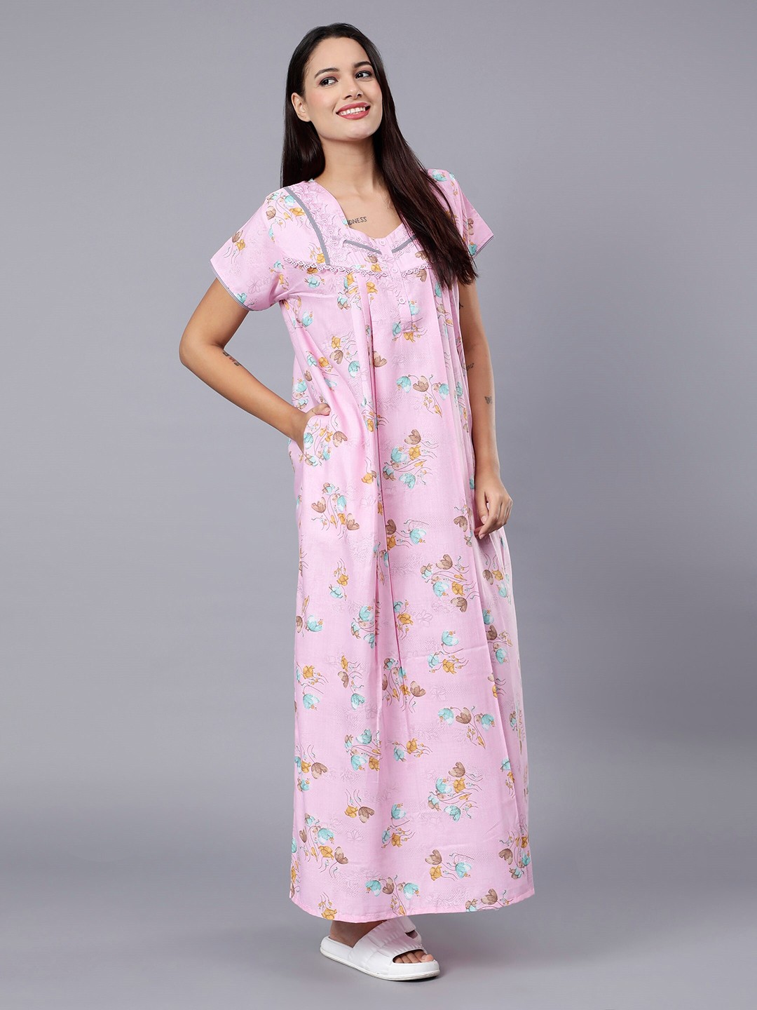 

NIGHTSPREE Floral Printed Square Neck Maxi Nightdress, Pink