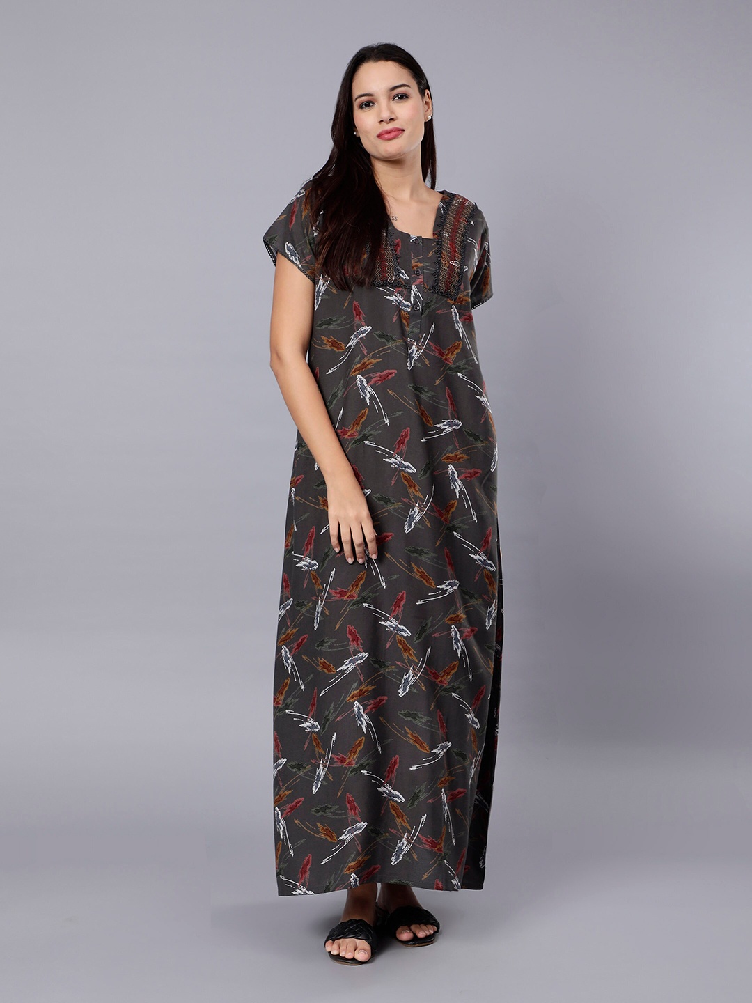 

NIGHTSPREE Abstract Printed Maxi Nightdress, Charcoal