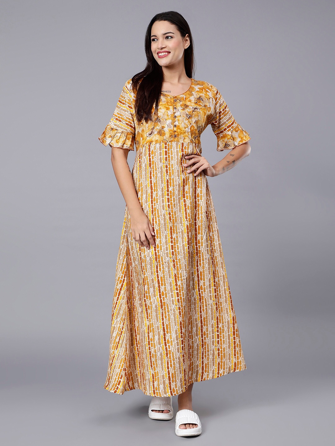 

NIGHTSPREE Floral Printed Maxi Nightdress, Yellow
