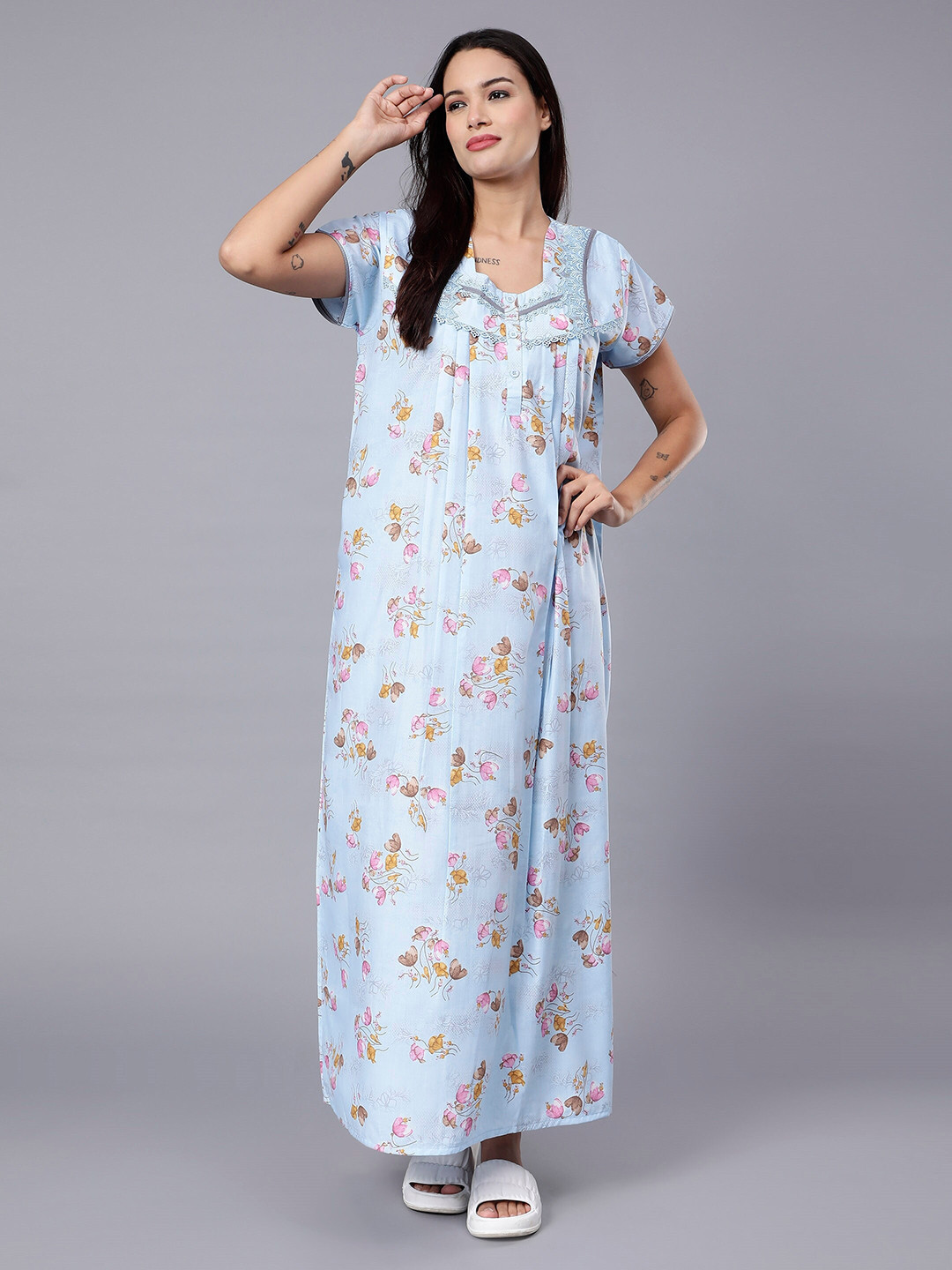 

NIGHTSPREE Floral Printed Maxi Nightdress, Blue