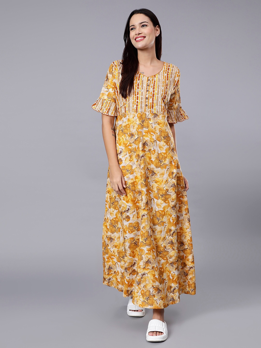 

NIGHTSPREE Floral Printed Maxi Nightdress, Yellow