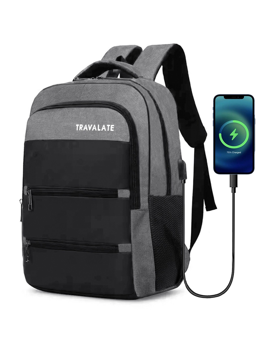 

TRAVALATE Unisex Backpack with USB Charging Port, Grey