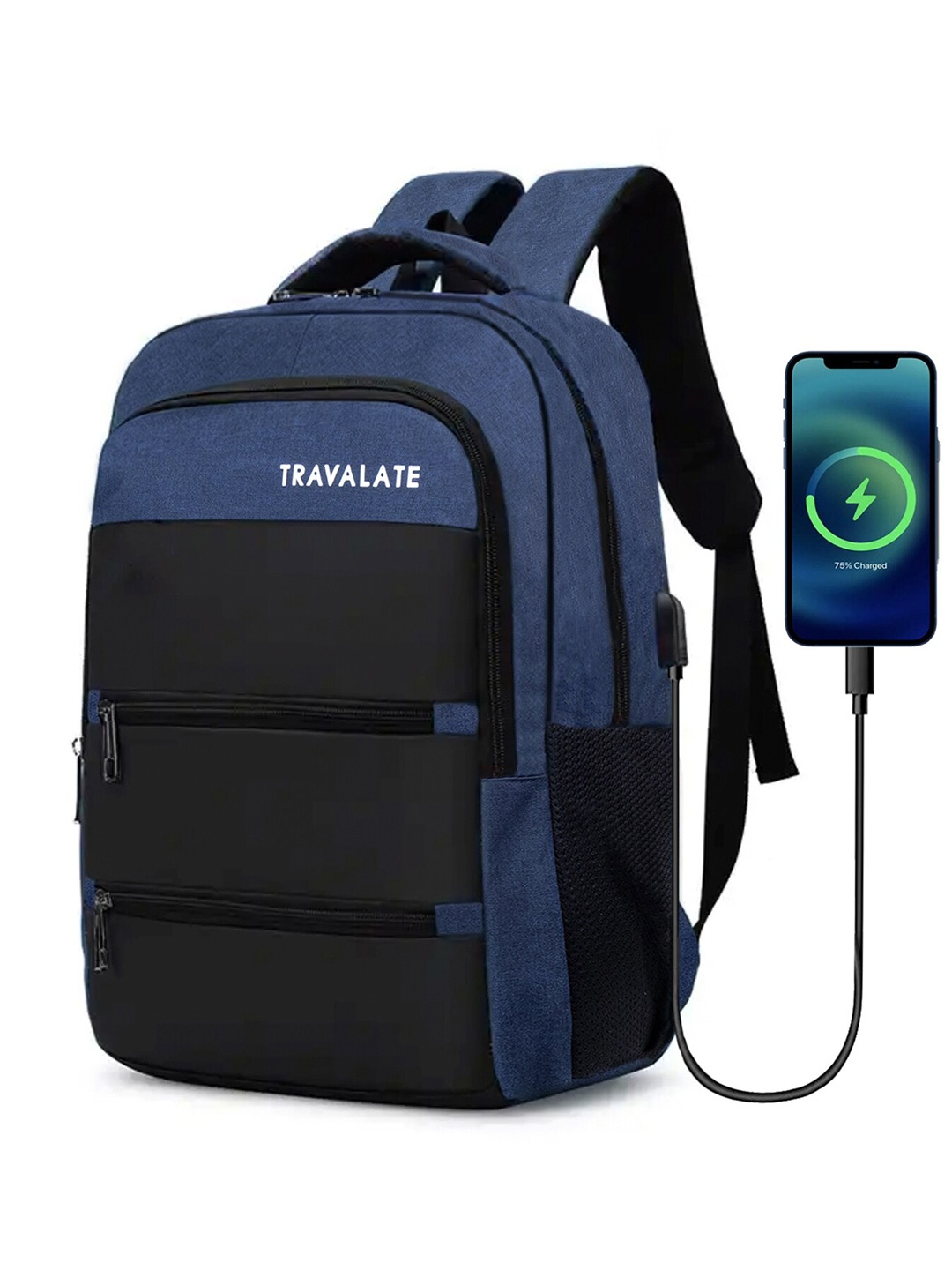 

TRAVALATE Unisex Backpack with USB Charging Port, Blue