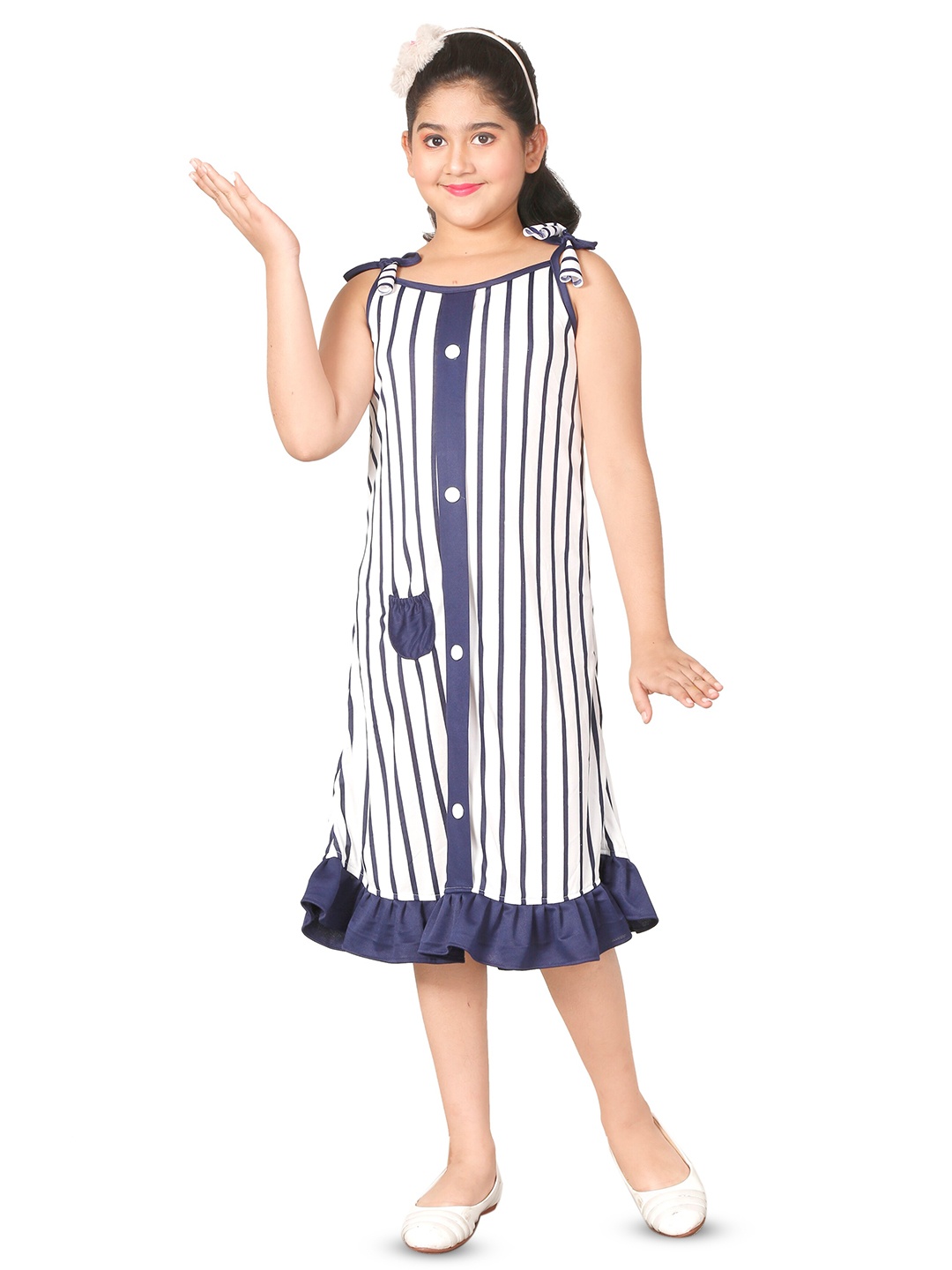 

BAESD Girls Striped Opaque A-Line Knee Length Sleeveless Dress, White