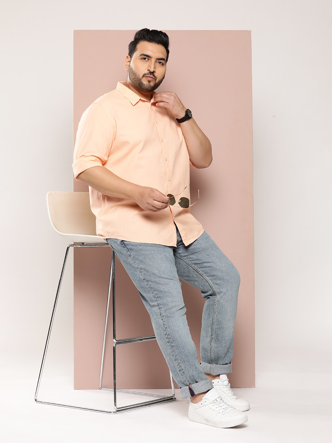 

Sztori Plus Size Cotton Linen Casual Shirt, Peach