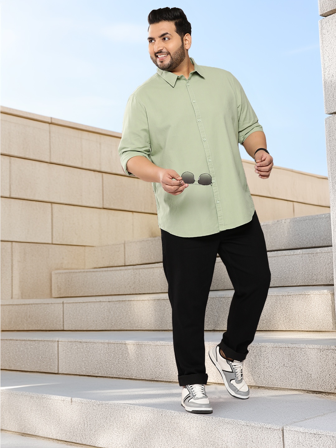 

Sztori Plus Size Cotton Linen Casual Shirt, Green