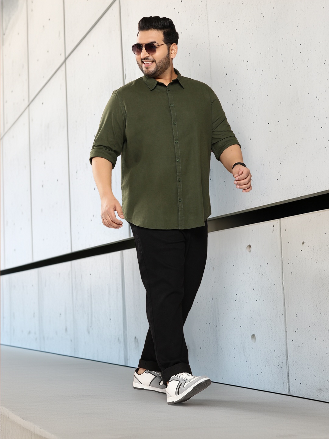 

Sztori Plus Size Cotton Linen Casual Shirt, Olive