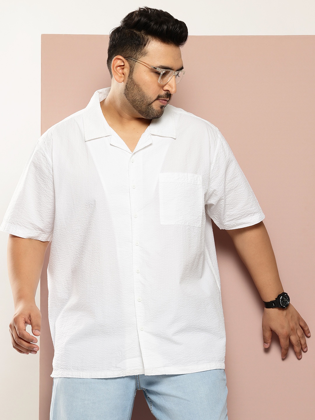 

Sztori Plus Size Seersucker Casual Shirt, White