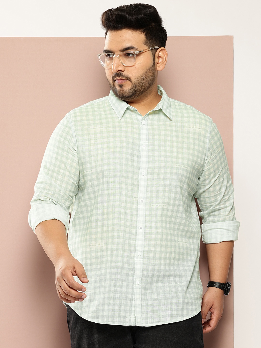 

Sztori Checked Pure Cotton Shirt, Sea green