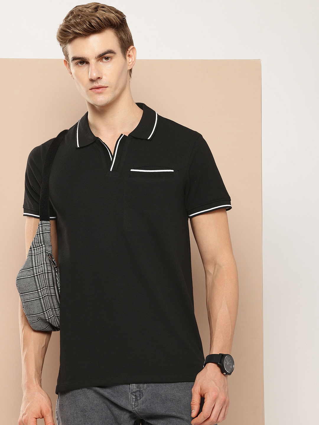 

encore by INVICTUS Polo Collar Casual T-shirt, Black