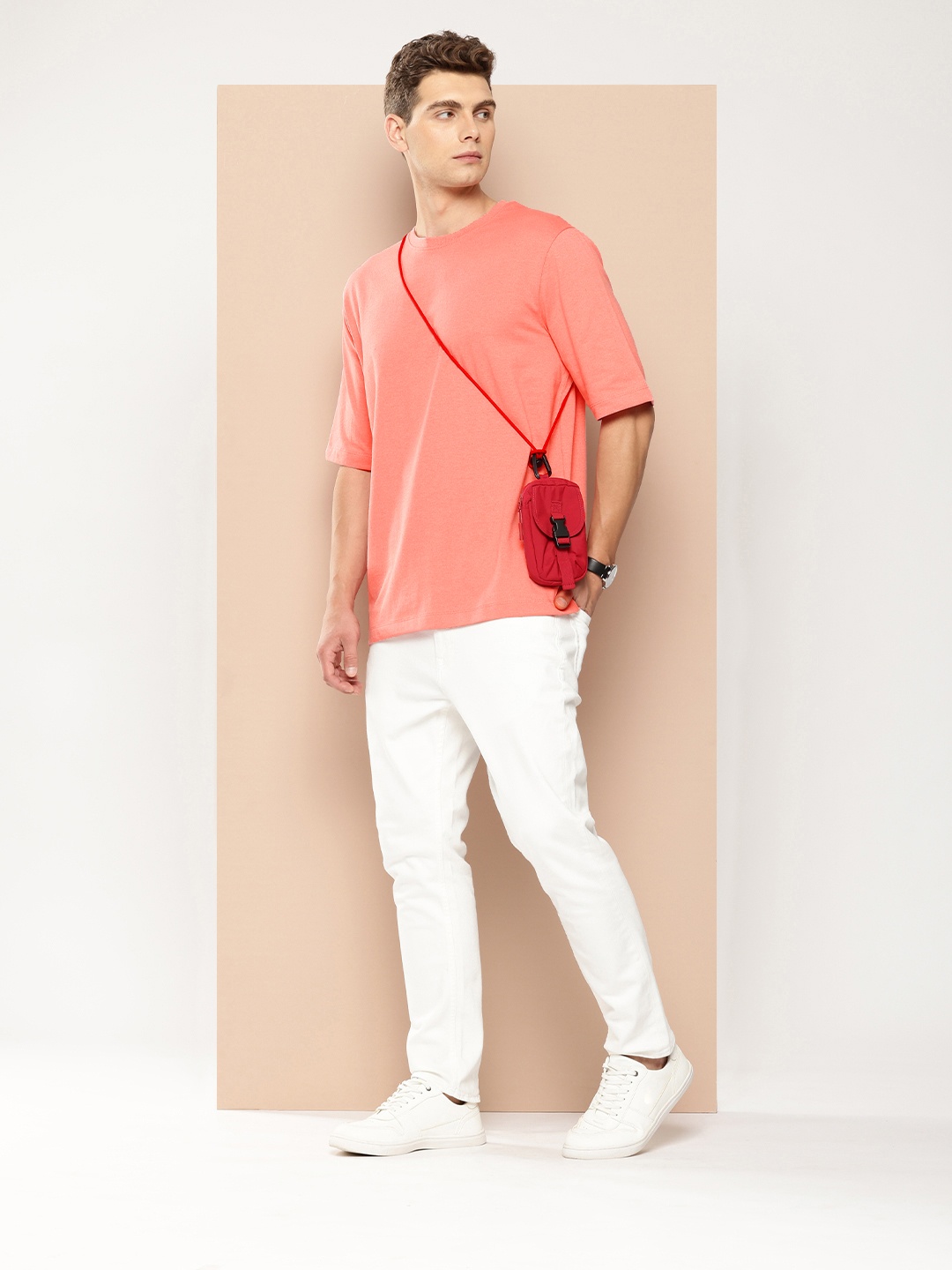 

encore by INVICTUS Men Drop-Shoulder Sleeves T-shirt, Pink