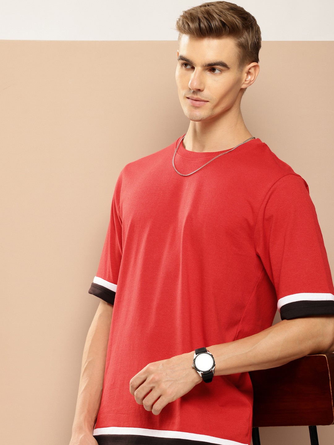 

encore by INVICTUS Men Printed Pure Cotton T-shirt, Red