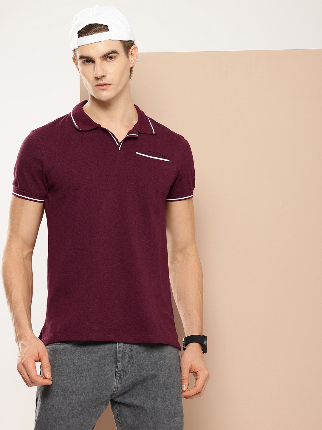 

encore by INVICTUS Polo Collar Casual T-shirt, Maroon