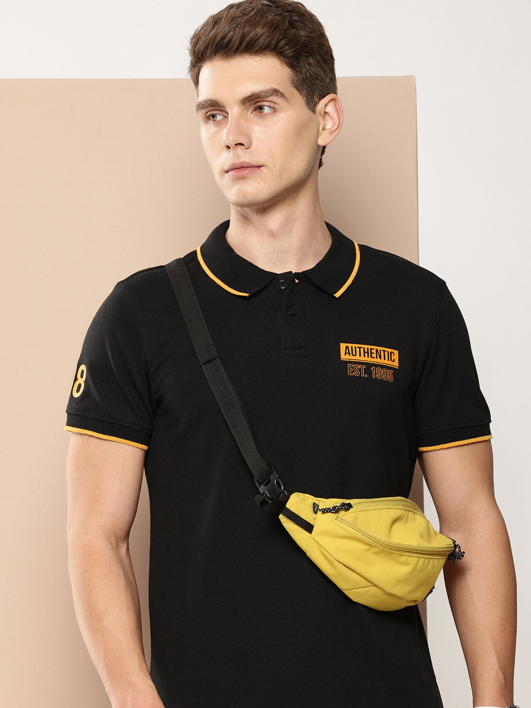 

encore by INVICTUS Typography Printed Polo Collar Casual T-shirt, Black