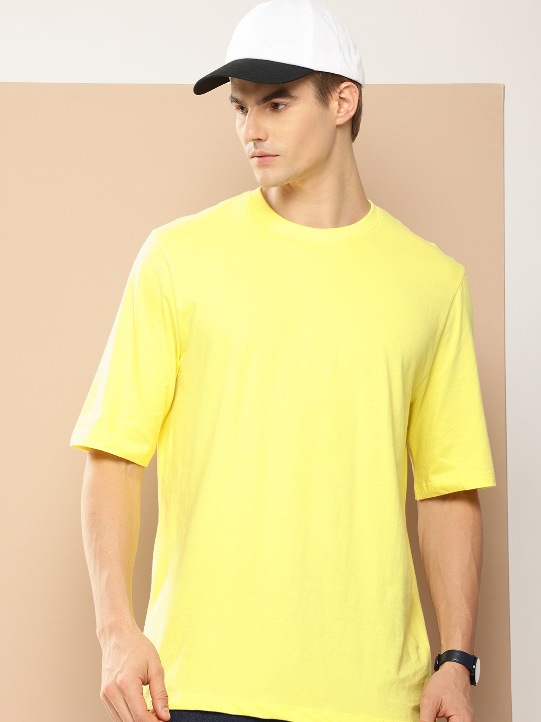 

encore by INVICTUS Drop-Shoulder Sleeves Oversized T-shirt, Yellow