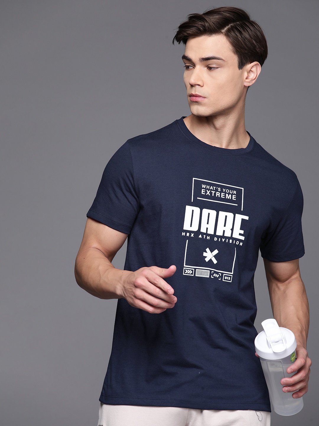 

HRX by Hrithik Roshan Round Neck Printed Casual T-shirt, Navy blue