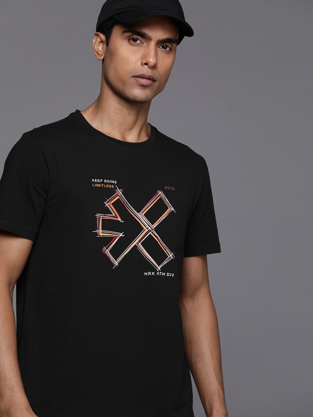 

HRX by Hrithik Roshan Men Brand Logo Printed Pure Cotton T-shirt, Black