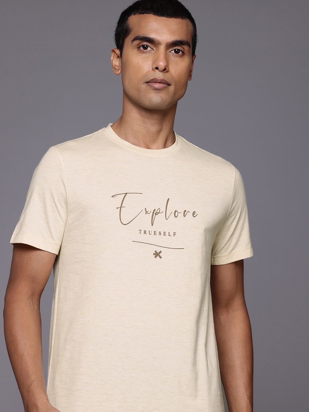 

HRX by Hrithik Roshan Typography Print Yoga T-shirt, Beige