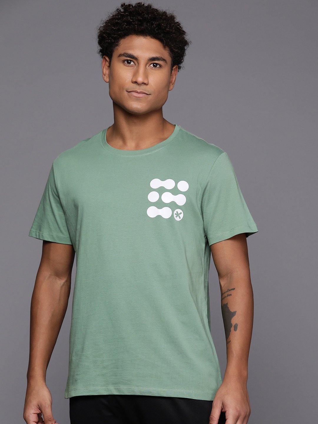 

HRX by Hrithik Roshan Printed Pure Cotton Yoga T-shirt, Green