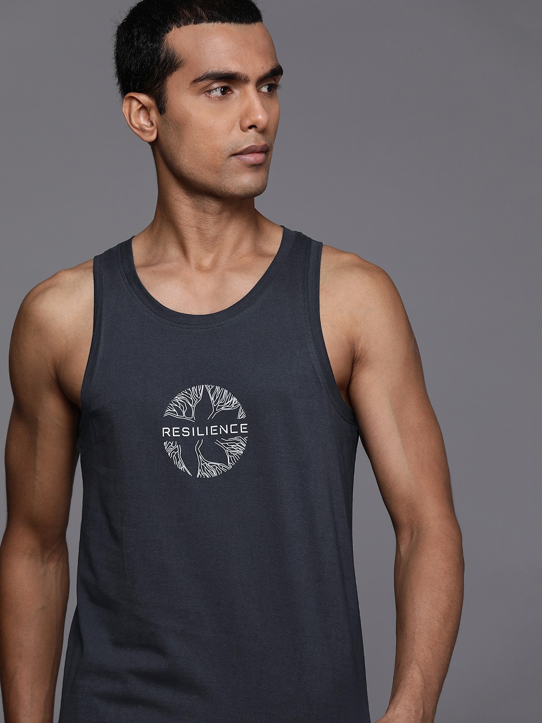 

HRX by Hrithik Roshan Men Typography Printed Pure Cotton Yoga T-shirt, Navy blue
