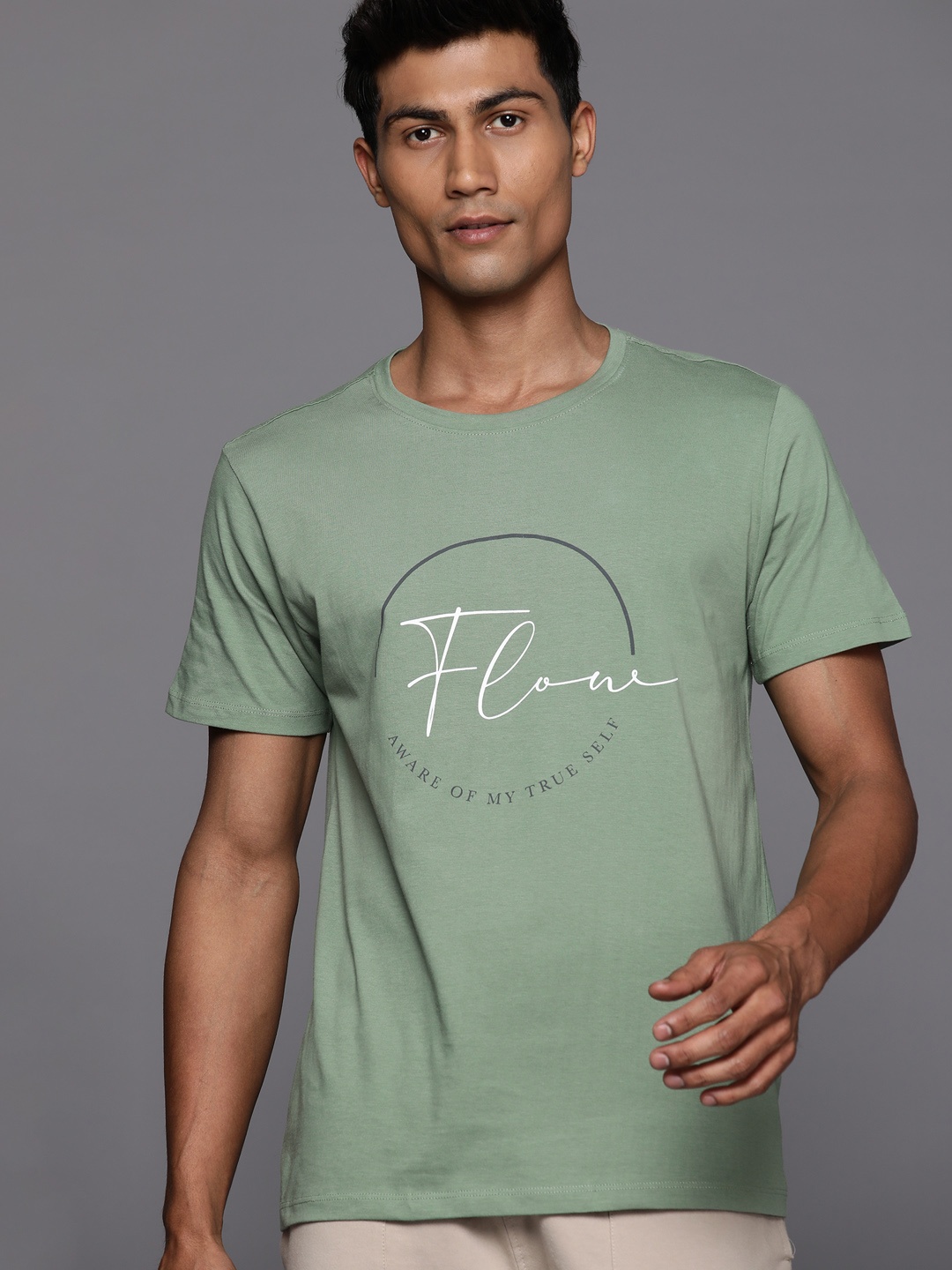 

HRX by Hrithik Roshan Pure Cotton Printed Yoga T-shirt, Sea green