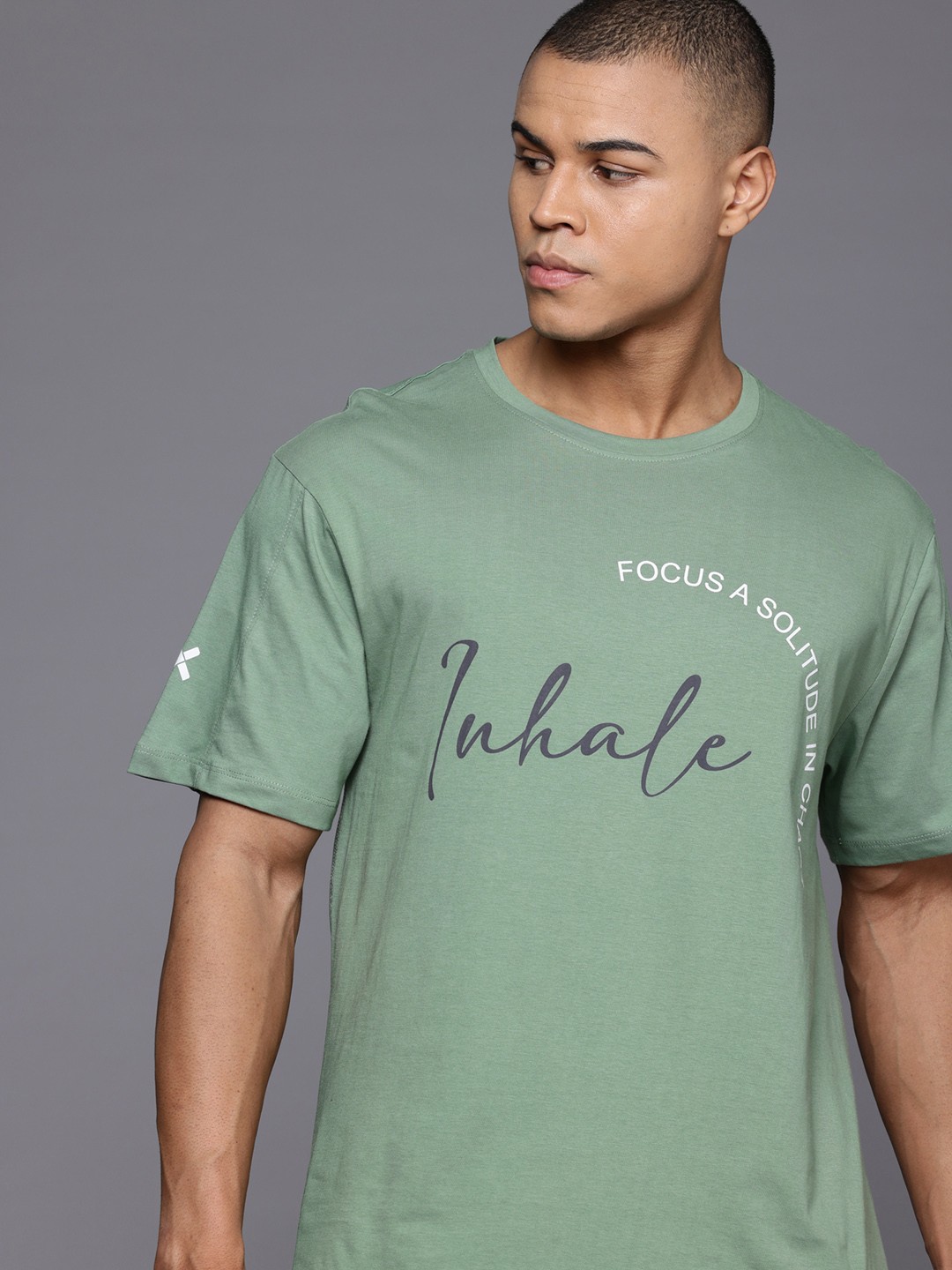 

HRX by Hrithik Roshan Printed Relaxed Fit Pure Cotton Yoga T-shirt, Green