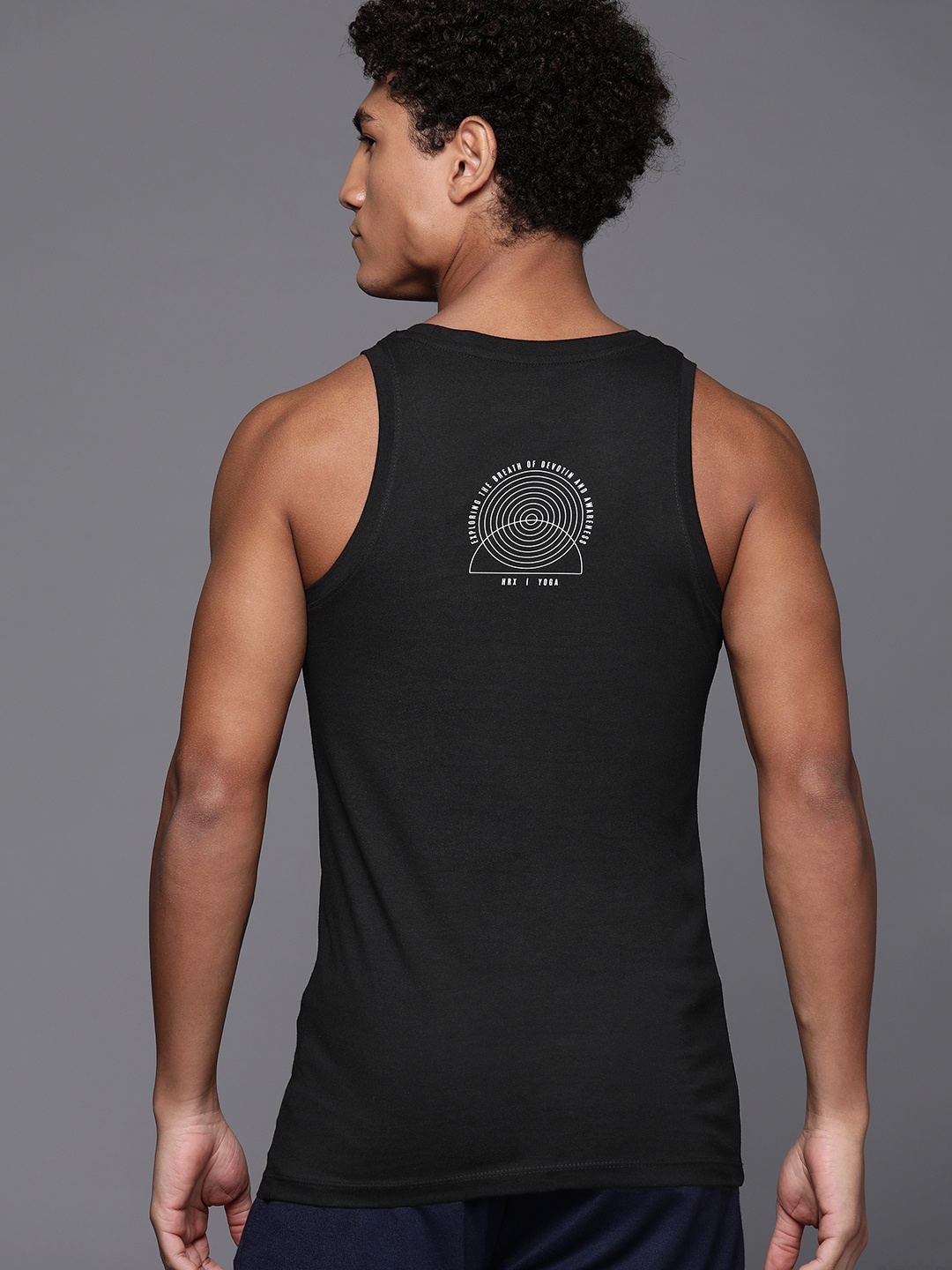 

HRX by Hrithik Roshan Pure Cotton Printed Detail Yoga Sleeveless T-shirt, Black