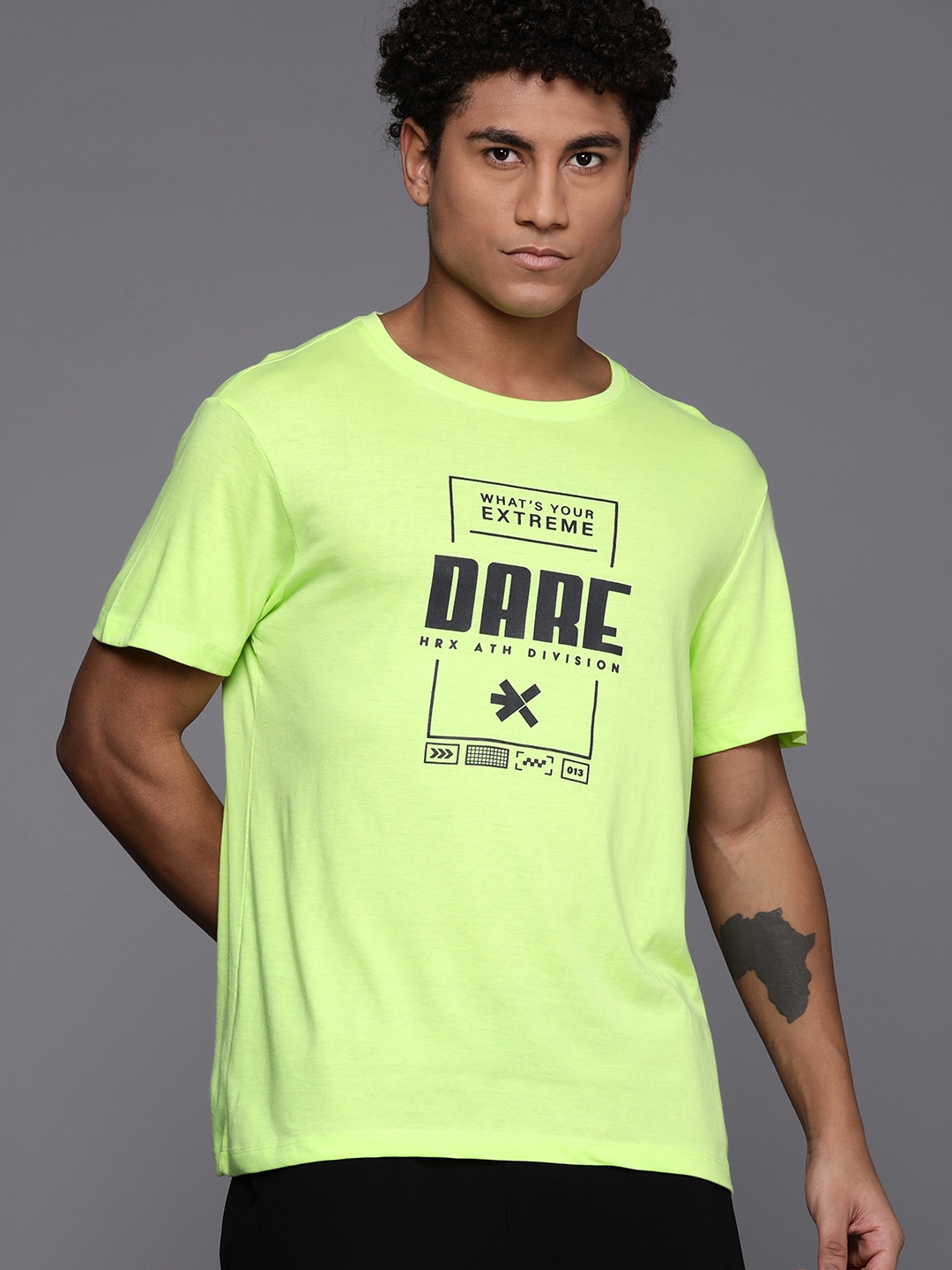 

HRX by Hrithik Roshan Men Brand Logo Printed T-shirt, Fluorescent green
