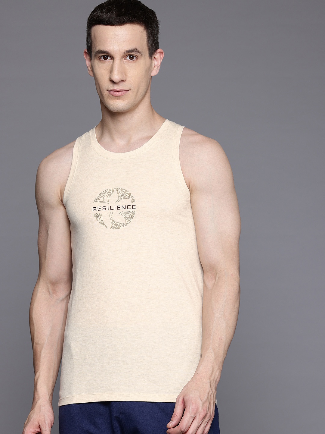 

HRX by Hrithik Roshan Pure Cotton Printed Yoga T-shirt, Off white