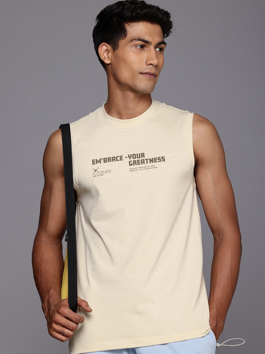 

HRX by Hrithik Roshan Typography Printed T-shirt, Beige